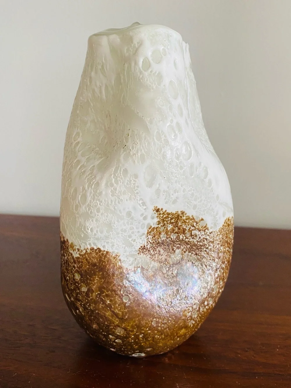 Anthropologie Snow Capped Textured Glass Vase 6.5”